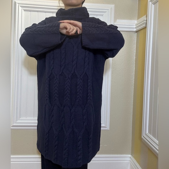 Anthropologie Cozy Blue Cable Knit Sweater Dress - Picture 2 of 9